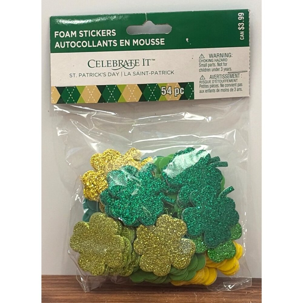 Celebrate It St. Patricks Day Foam Stickers 54 Pc Glitter & Solid Shamrocks